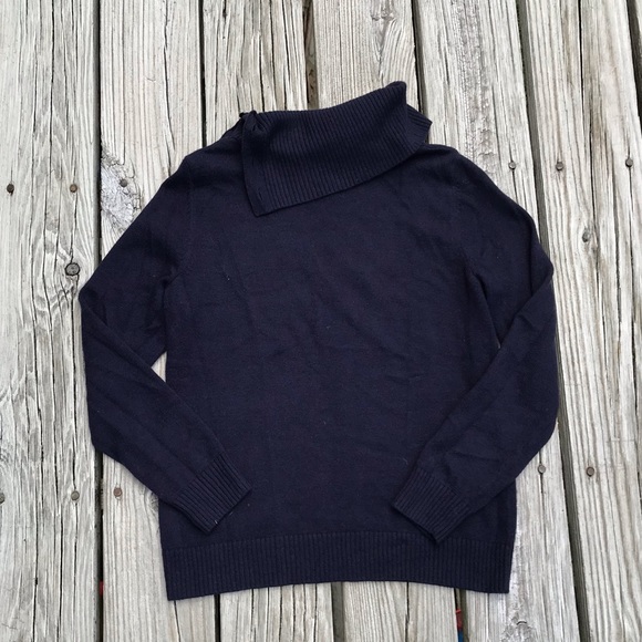 Ladies TALBOTS Navy Intarsia Polar Bear Sailor Button Wide Cowl Neck Sweater P M - Picture 7 of 8